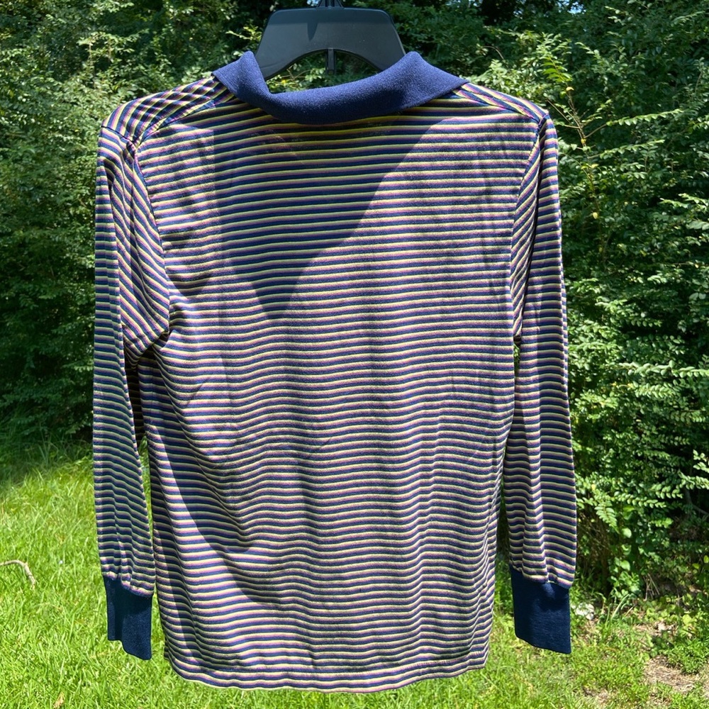 80s Blue Long Sleeve Polo - Picture 3 of 3